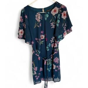 Primark ASOS Blue Floral Belt Detail Ruffle Shoulder Knee Length Summer Dress